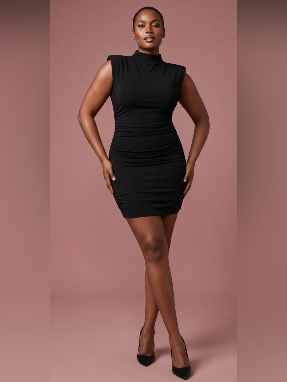 NWT! GOOD AMERICAN Ruched Funnel Neck Jersey Minidress Black Bodycon Dress! 2XL